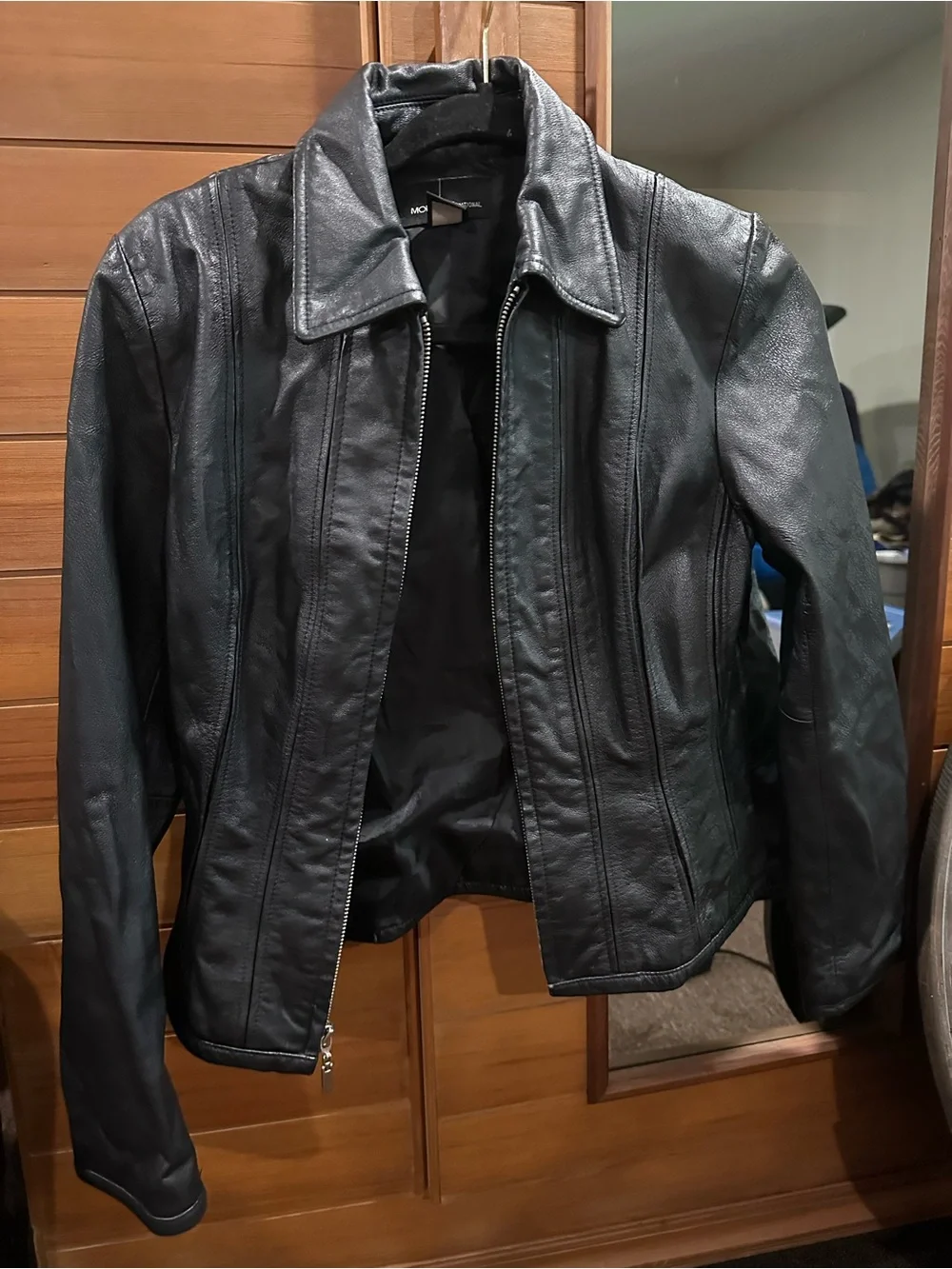 Moda International Black Leather Zip Jacket